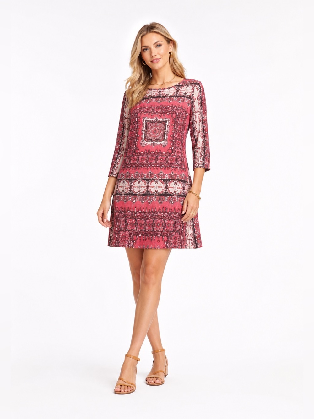 The Limited Pink A-Line Dress with Crew Neck